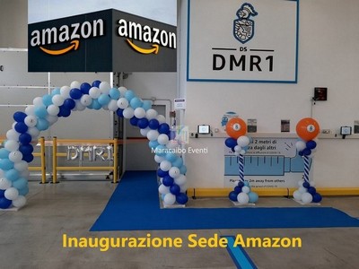 Inaugurazione azienda negozio centro commerciale Allestimenti Amazon organizzazione evento palloncini catering